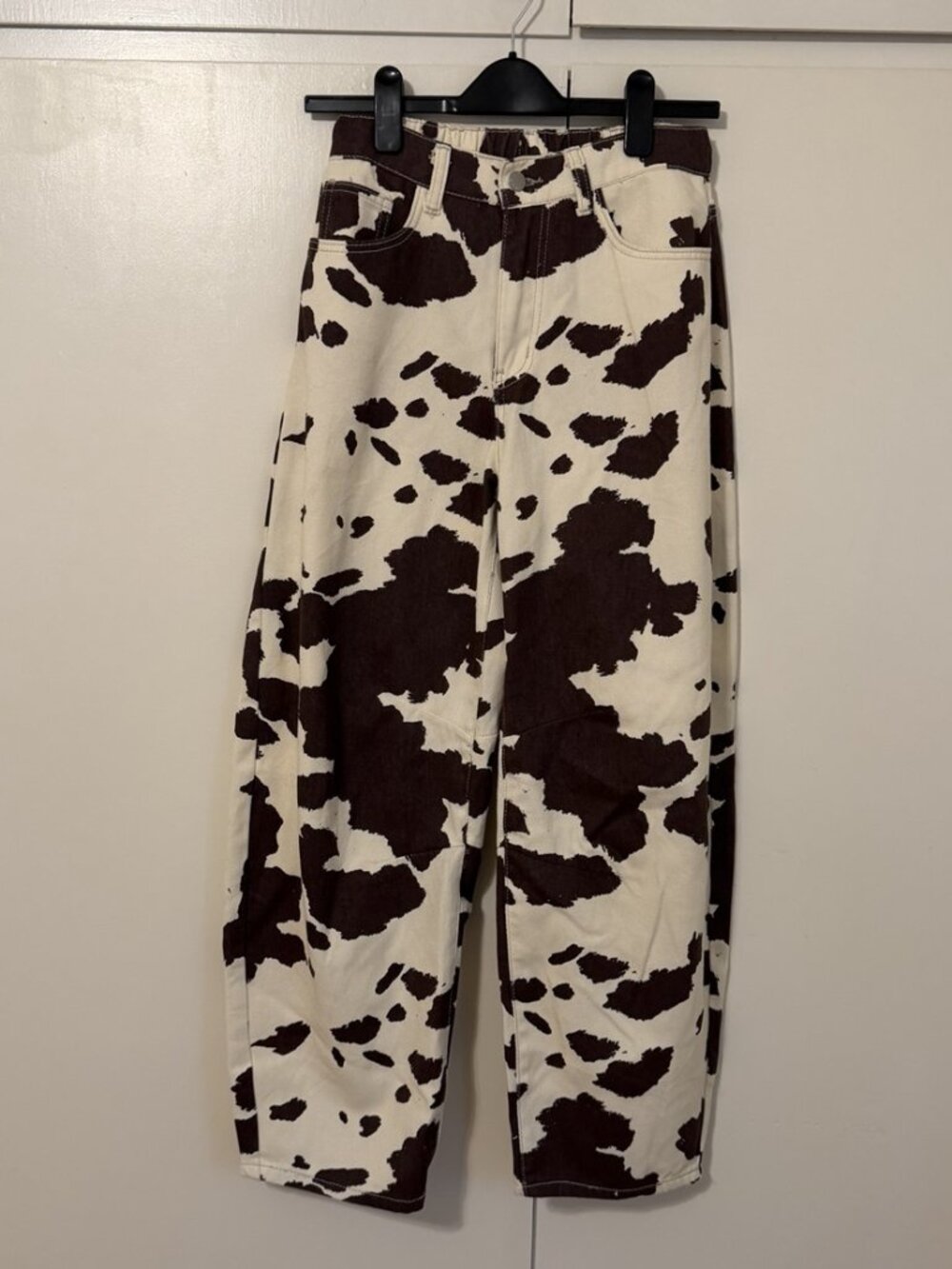 SHEIN Petite M Brown Cream Cow Print Straight Leg Pants